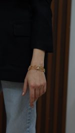 Tek Taş Detaylı Üçlü Bileklik Gold - Görsel 5